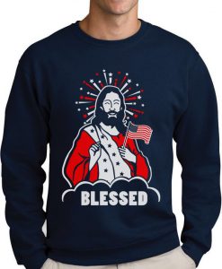 Blessed Jesus Christian American Flag USA 4th of July Sweatshirt