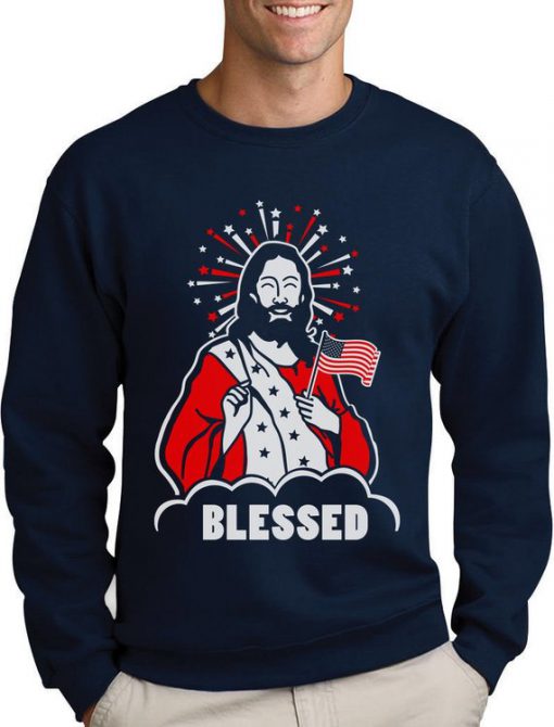 Blessed Jesus Christian American Flag USA 4th of July Sweatshirt