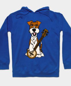 Funny Wire Fox Terrier Playing Banjo Cartoon Hoodie