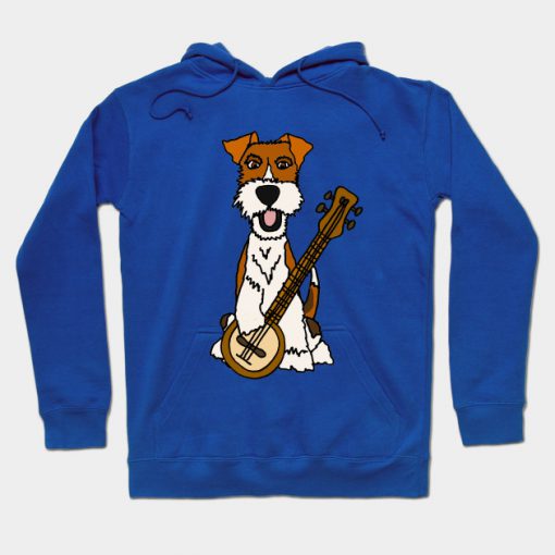 Funny Wire Fox Terrier Playing Banjo Cartoon Hoodie