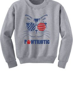 Pawtriotic America Patriot Cat 4th of July Youth Kids Sweatshirt