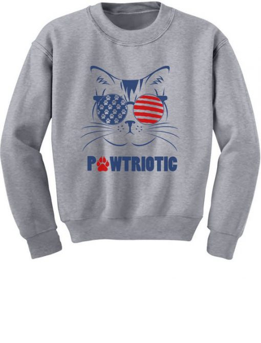 Pawtriotic America Patriot Cat 4th of July Youth Kids Sweatshirt