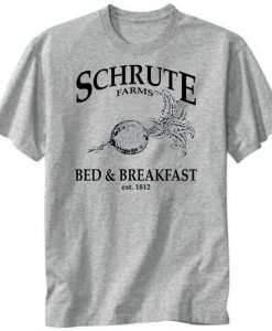 Schrute Farms Bed & Breakfast est. 1812 The office Dunder Mifflin black print Gray T-shirt