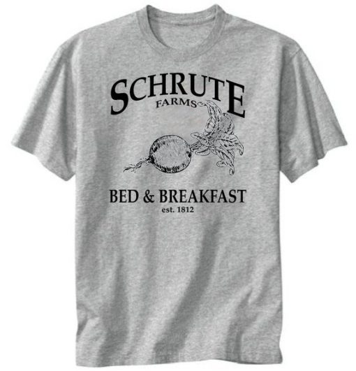 Schrute Farms Bed & Breakfast est. 1812 The office Dunder Mifflin black print Gray T-shirt