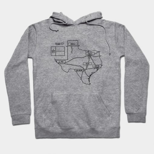 Texas State Map Black Outlines Hoodie