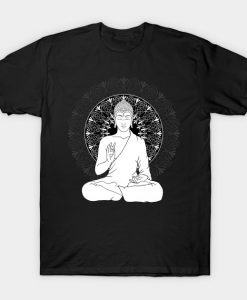 Black and White Buddha with Mandala T-Shirt