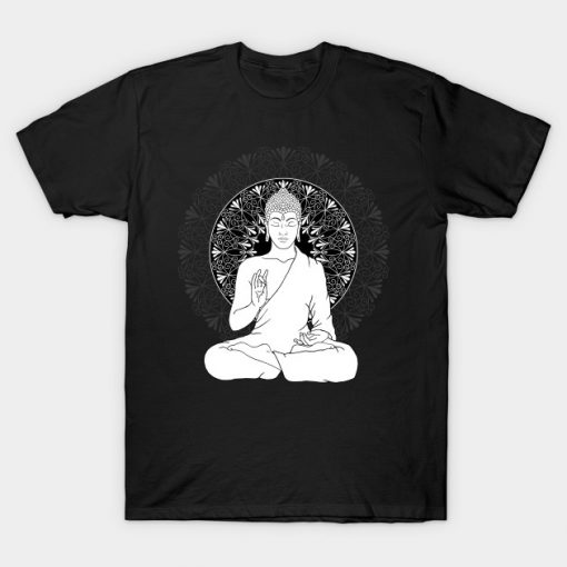 Black and White Buddha with Mandala T-Shirt