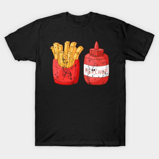 Fries Ketchup Barbecue Retro Vintage Grunge T-Shirt