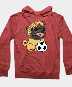 Funny Pug Dog Playing Soccer Cartoon Hoodie