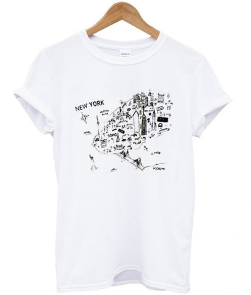 New York City Map Illustration and Wall T-shirt