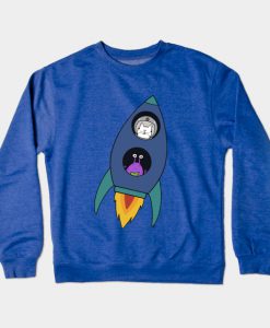 Rocket Ship Cat & Alien Crewneck Sweatshirt