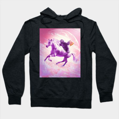 Space Sloth Riding On Flying Unicorn With Pizza Hoodie