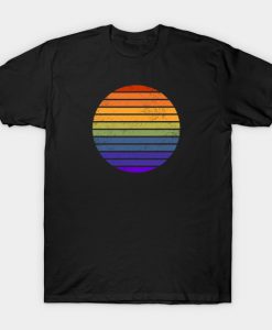 Vintage Distressed Rainbow Abstract Sunset Ocean T-Shirt