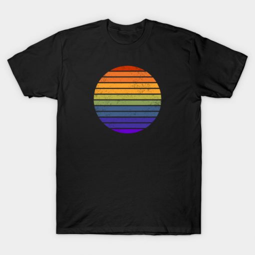 Vintage Distressed Rainbow Abstract Sunset Ocean T-Shirt