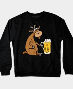 Funny Old Goat Drinking Beer Cartoon Crewneck Sweatshirt