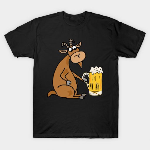 Funny Old Goat Drinking Beer Cartoon T-Shirt