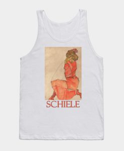 Kneeling Female in Orange-Red Dress by Egon Schiele Tank Top