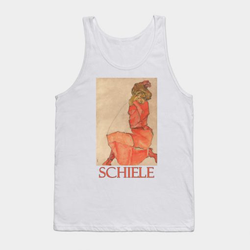 Kneeling Female in Orange-Red Dress by Egon Schiele Tank Top