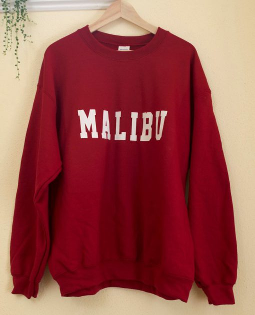 Malibu California Comfy Red Crewneck Sweatshirt