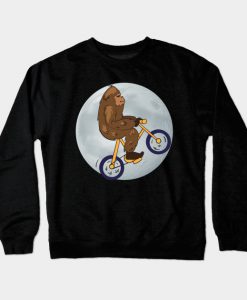 Bigfoot Riding a Bike on the Moon Crewneck Sweatshirt