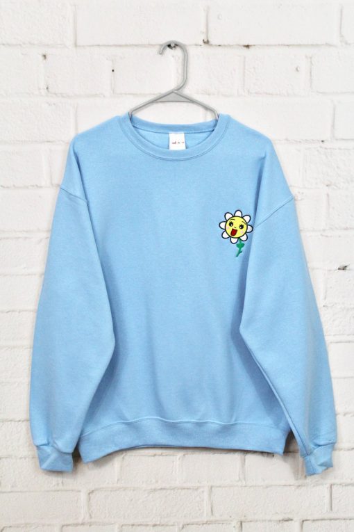 Blue Happy Daisy Embroidered Sweatshirt