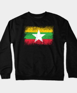 Myanmar Distressed Flag Vintage Crewneck Sweatshirt