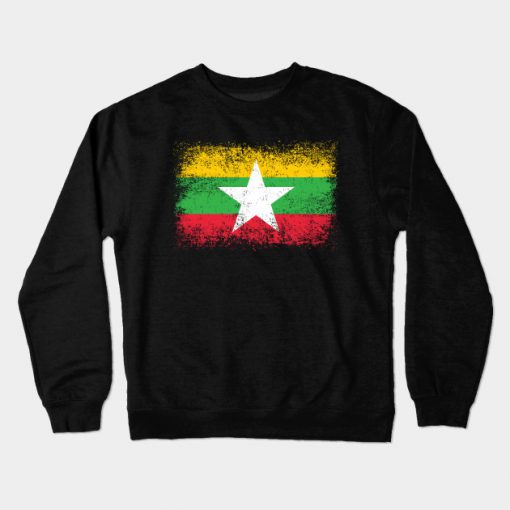 Myanmar Distressed Flag Vintage Crewneck Sweatshirt