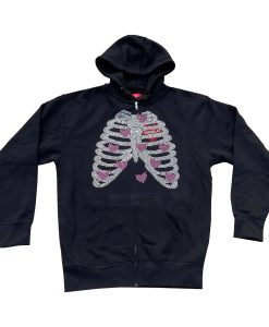 Versailles rib cage rhinestone zip up hoodie